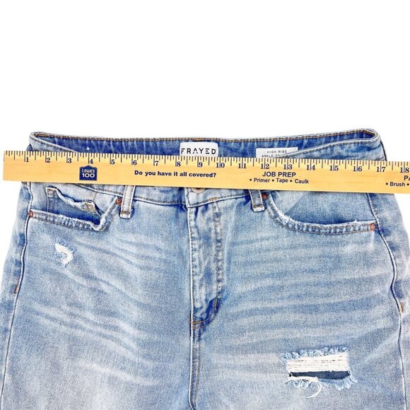 Frayed High Rise Ankle Straight Jeans Patchwork Size 31 - Picture 7 of 9